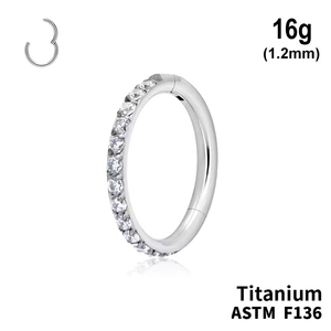 Кільце клікер із кристалами по кромці 16g (1.2мм) 8мм ТИТАН