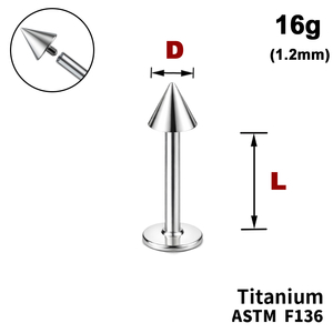 Лабрет з конусом, 16g&nbsp;(1.2мм), Усередині різьблення, ТИТАН