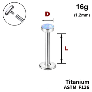 Лабрет з диском з Опалом, 16g&nbsp;(1.2мм), Усередині різьблення, ТИТАН
