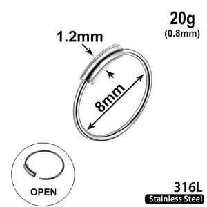 Серьга кольцо с застежкой, 20g, 8мм, хирургическая сталь