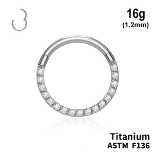 Кільце клікер із кристалами з боків 16g (1.2мм) 8мм ТИТАН