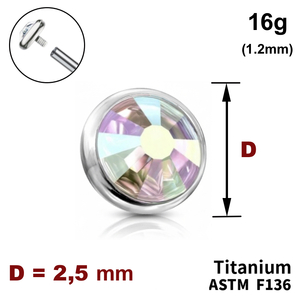 Накрутка диск з Кристалом&nbspAB 2,5 мм, 16G (1,2 мм), ТИТАН, для пірсингу
