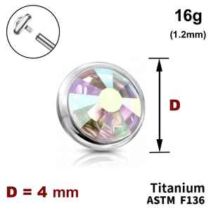 Накрутка диск з Кристалом&nbspAB 4 мм, 16G (1,2 мм), ТИТАН, для пірсингу
