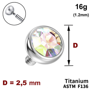 Накрутка напівсфера з Кристалом&nbspAB 2,5 мм, 16G (1,2 мм), ТИТАН, для пірсингу