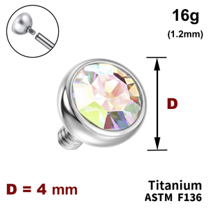 Накрутка напівсфера з Кристалом&nbspAB 4мм, 16G (1,2 мм), ТИТАН, для пірсингу