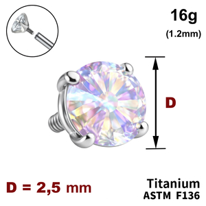 Накрутка  з Кристалом&nbspAB 2,5 мм, 16G (1,2 мм), ТИТАН, для пірсингу