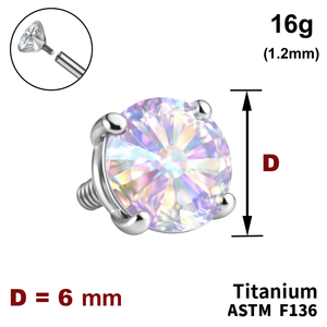 Накрутка  з Кристалом&nbspAB 6 мм, 16G (1,2 мм), ТИТАН, для пірсингу
