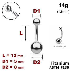 Банан у пуп 12мм, кульки  5мм і 8мм, 14g&nbsp;(1.6мм), Усередині різьблення, ТИТАН