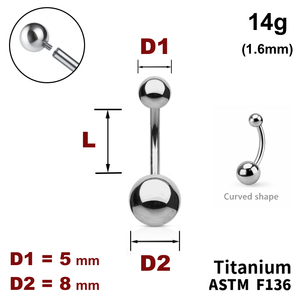 Банан у пуп, кульки  5мм і 8мм, 14g&nbsp;(1.6мм), Усередині різьблення, ТИТАН