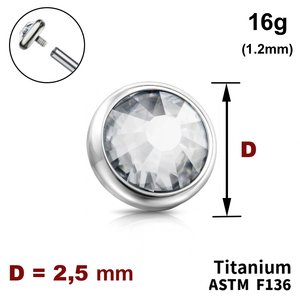Накрутка диск з Прозорим Кристалом 2,5 мм, 16G (1,2 мм), ТИТАН, для пірсингу