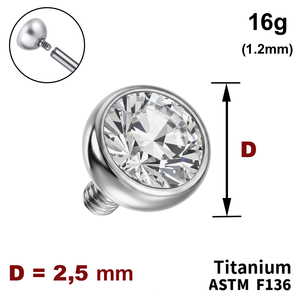 Накрутка напівсфера з Прозорим Кристалом 2,5 мм, 16G (1,2 мм), ТИТАН, для пірсингу