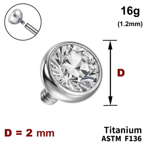 Накрутка напівсфера з Прозорим Кристалом 2мм, 16G (1,2 мм), ТИТАН, для пірсингу