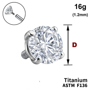 Накрутка  з Прозорим Кристалом 16G (1,2 мм), ТИТАН, для пірсингу