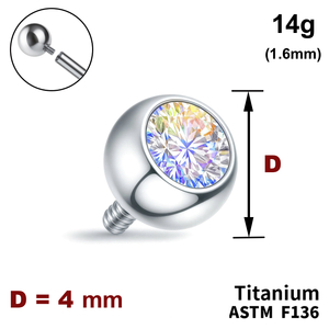 Кулька з кристалом&nbspAB 4мм, 14g (1,6мм), Зовні різьблення, ТИТАН