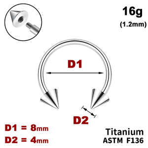 Підкова (Циркуляр) 8мм з конусами 4мм, 16g&nbsp;(1.2мм), Зовні різьблення, ТИТАН