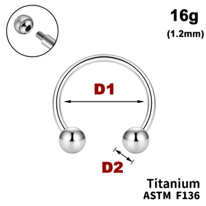 Підкова (Циркуляр) з кульками, 16g&nbsp;(1.2мм), Зовні різьблення, ТИТАН