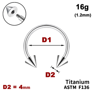Підкова (Циркуляр) з конусами 4мм, 16g&nbsp;(1.2мм), Зовні різьблення, ТИТАН