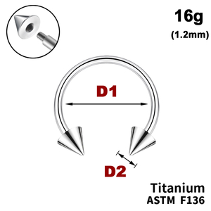 Підкова (Циркуляр) з конусами, 16g&nbsp;(1.2мм), Зовні різьблення, ТИТАН