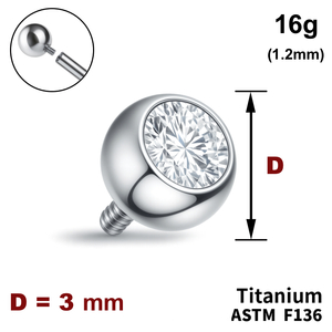Кулька з кристалом 3мм, 16g (1,2мм), Зовні різьблення, ТИТАН