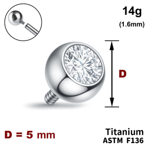 Кулька з кристалом 5мм, 14g (1,6мм), Зовні різьблення, ТИТАН