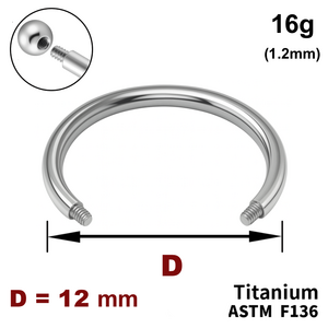 Ножка подковы 12мм, 16g (1,2мм), Снаружи резьба, ТИТАН