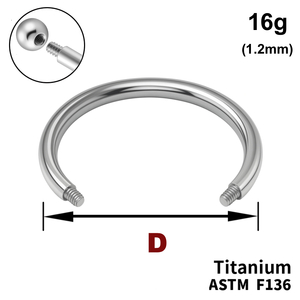 Ніжка підкови (Циркуляра) 16g (1,2мм), Зовні різьблення, ТИТАН