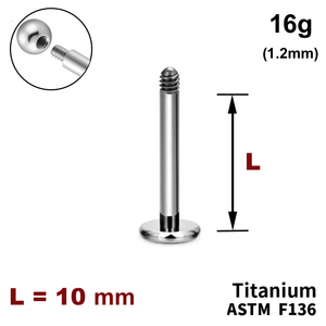 Ніжка лабрета 10мм, 16g (1,2мм), Зовні різьблення, ТИТАН