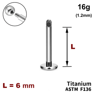 Ніжка лабрета 6мм, 16g (1,2мм), Зовні різьблення, ТИТАН