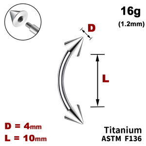 Мікробанан 10мм з конусами 4мм, 16g&nbsp;(1.2мм), Зовні різьблення, ТИТАН