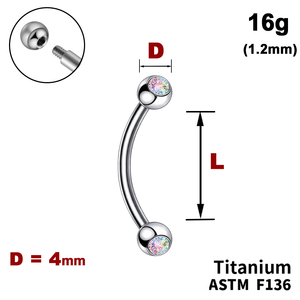 Мікробанан з кульками з Кристалом АВ 4мм, 16g&nbsp;(1.2мм), Зовні різьблення, ТИТАН