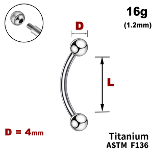 Мікробанан з кульками 4мм, 16g&nbsp;(1.2мм), Зовні різьблення, ТИТАН