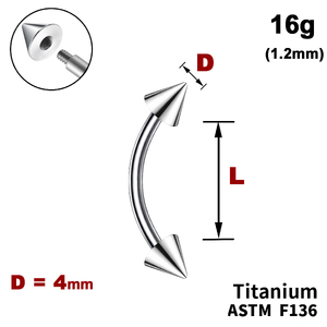 Мікробанан з конусами 4мм, 16g&nbsp;(1.2мм), Зовні різьблення, ТИТАН