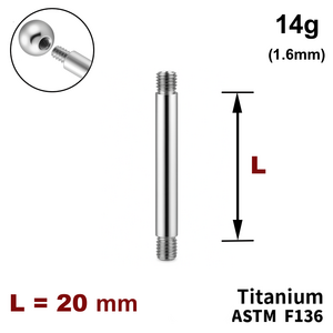 Ніжка штанги 20мм, 14g (1,6мм), Зовні різьблення, ТИТАН