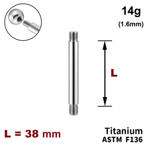 Ножка штанги 38мм, 14g (1,6мм), Снаружи резьба, ТИТАН