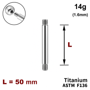 Ніжка штанги 50мм, 14g (1,6мм), Зовні різьблення, ТИТАН
