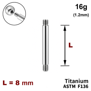 Ніжка штанги 8мм, 16g (1,2мм), Зовні різьблення, ТИТАН
