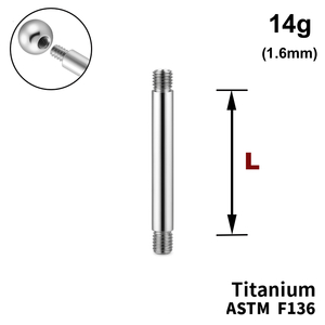 Ніжка штанги 14g (1,6мм), Зовні різьблення, ТИТАН