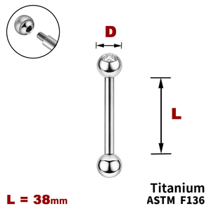 Штанга (барбел) 38мм з кульками, одна з яких з Прозорим Кристалом, Зовні різьблення, ТИТАН