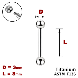 Штанга (барбелл) 8мм з кульками 3мм, Зовні різьблення, ТИТАН
