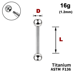 Штанга (барбел) з кульками, 16g&nbsp;(1.2мм), Зовні різьблення, ТИТАН