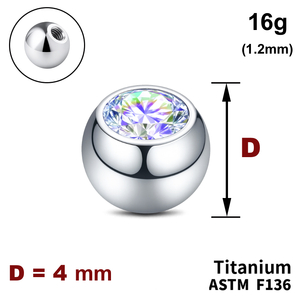 Кулька з кристалом&nbspAB 4мм, 16g (1,2мм), Усередині різьблення, ТИТАН