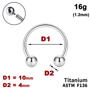 Підкова (Циркуляр) 10мм з кульками 4мм, 16g&nbsp;(1.2мм), Усередені різьблення, ТИТАН