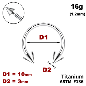 Підкова (Циркуляр) 10мм з конусами 3мм, 16g&nbsp;(1.2мм), Усередені різьблення, ТИТАН