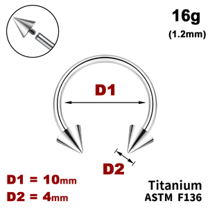 Підкова (Циркуляр) 10мм з конусами 4мм, 16g&nbsp;(1.2мм), Усередені різьблення, ТИТАН