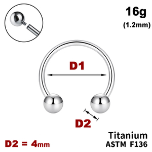 Підкова (Циркуляр) з кульками 4мм, 16g&nbsp;(1.2мм), Усередені різьблення, ТИТАН