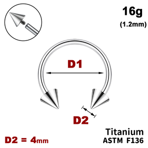 Підкова (Циркуляр) з конусами 4мм, 16g&nbsp;(1.2мм), Усередені різьблення, ТИТАН