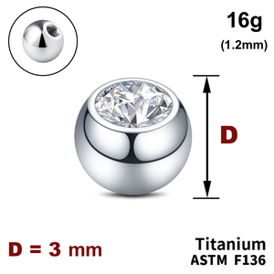 Кулька з кристалом 3мм, 16g (1,2мм), Усередині різьблення, ТИТАН