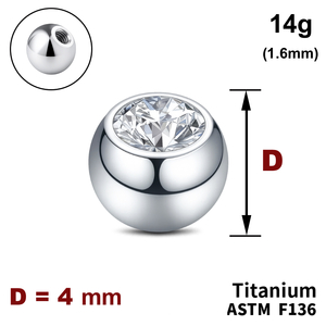 Кулька з кристалом 4мм, 14g (1,6мм), Усередині різьблення, ТИТАН