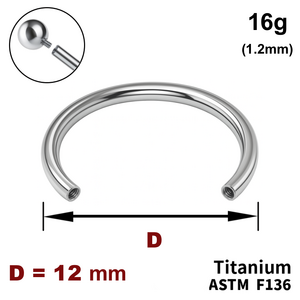 Ніжка підкови 12мм, 16g (1,2мм), Усередині різьблення, ТИТАН