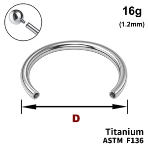 Ніжка підкови (Циркуляра) 16g (1,2мм), Усередині різьблення, ТИТАН